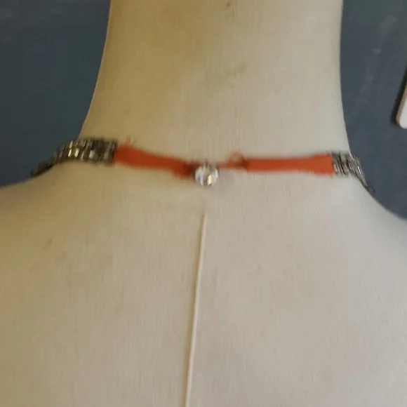 Vtg Niteline Chic  Orange Silk  Gown with Silver Accents - Picture 6 of 16